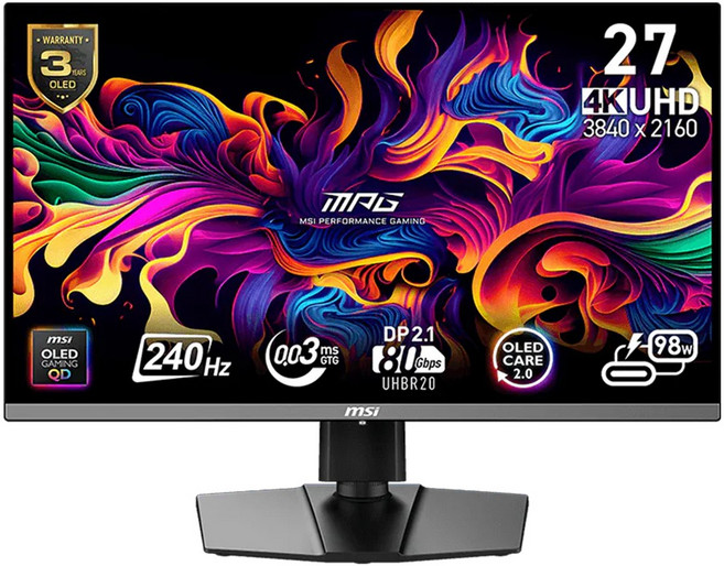 msi 微星 MPG 26.5" 電競 平面 顯示器 4K UHD QD-OLED 240Hz 黑色 MPG 272URX QD-OLED