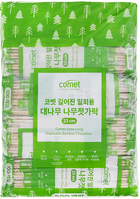 코멧 길어진 일회용 대나무 나무젓가락 23cm, 1개, 500개입