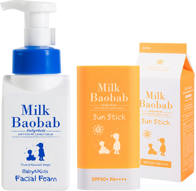 밀크바오밥 베이비 앤 키즈 선스틱 SPF50+ PA++++ 18g + 페이셜 폼 300ml 세트, 1세트