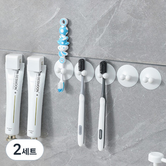 무식이네 공중부양 흡착 칫솔걸이 5p +접착 치약걸이 2p 세트, 화이트, 2세트