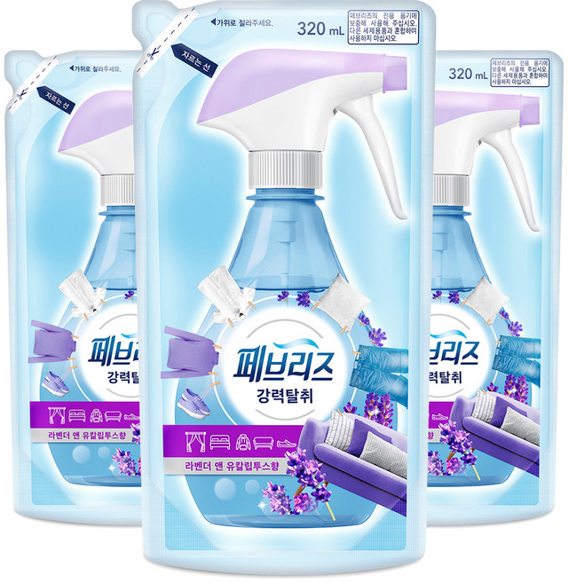페브리즈 섬유탈취제 라벤더 앤 유칼립투스향 리필, 320ml, 3개