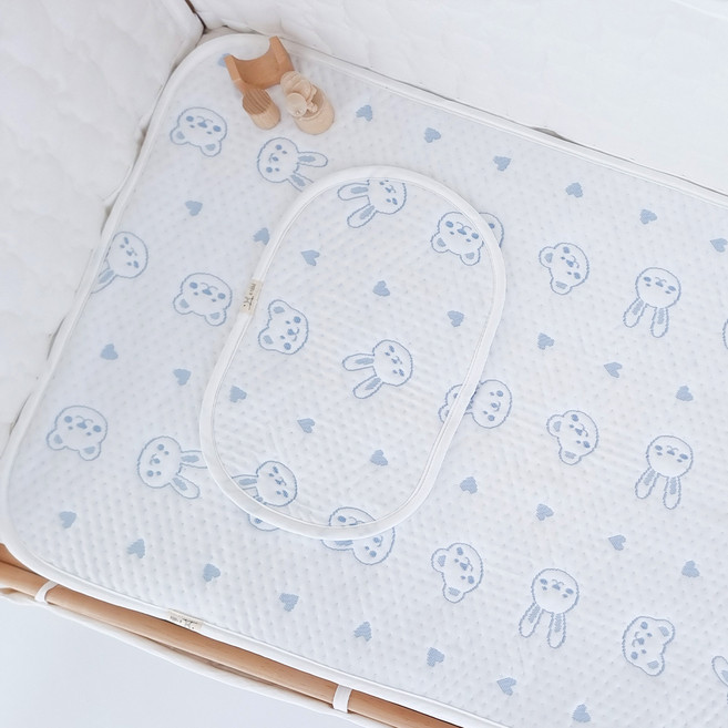 아이레빗 유아용 아이스론 양면 땀패드 베개 고정끈 있음, 블루토끼, 1개