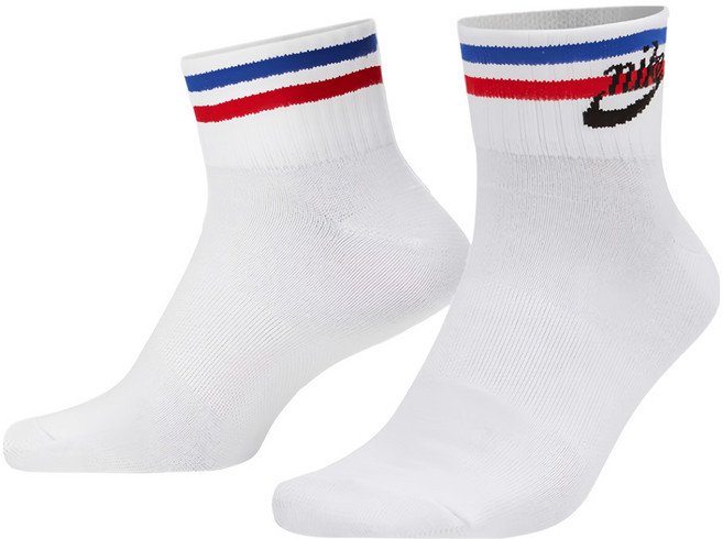 NIKE 耐吉 基本款短襪 DX5080-100, 白色 + 紅藍條紋, 1雙