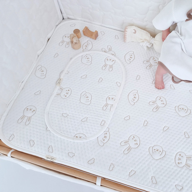 아이레빗 유아용 아이스론 양면 땀패드 베개 고정끈 있음, 화이트토끼, 1개