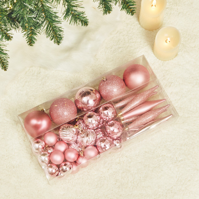 크리스마스 오너먼트 믹스 트리 장식 49p 세트, 핑크, 1세트