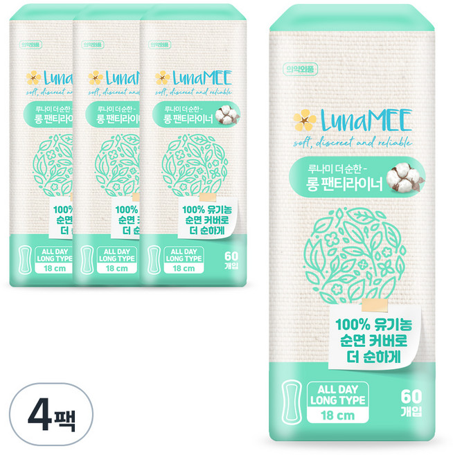 루나미 더 순한 롱 팬티라이너, 60개입, 4개