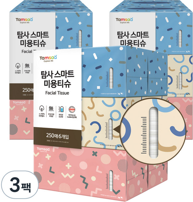 탐사 미용티슈 독일더마테스트 엑설런트등급, 250매입, 18개