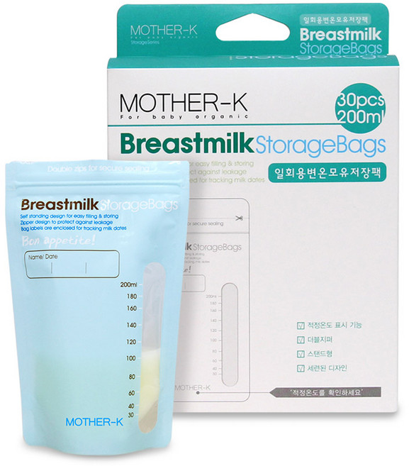 마더케이 일회용 변온 모유 저장팩 200ml, 30매, 1개