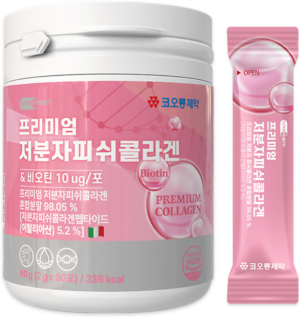 코오롱제약 프리미엄 저분자 피쉬 콜라겐 30p, 60g, 1개