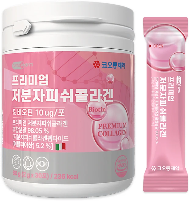 코오롱제약 프리미엄 저분자 피쉬 콜라겐 30p, 60g, 1개 - 쿠팡
