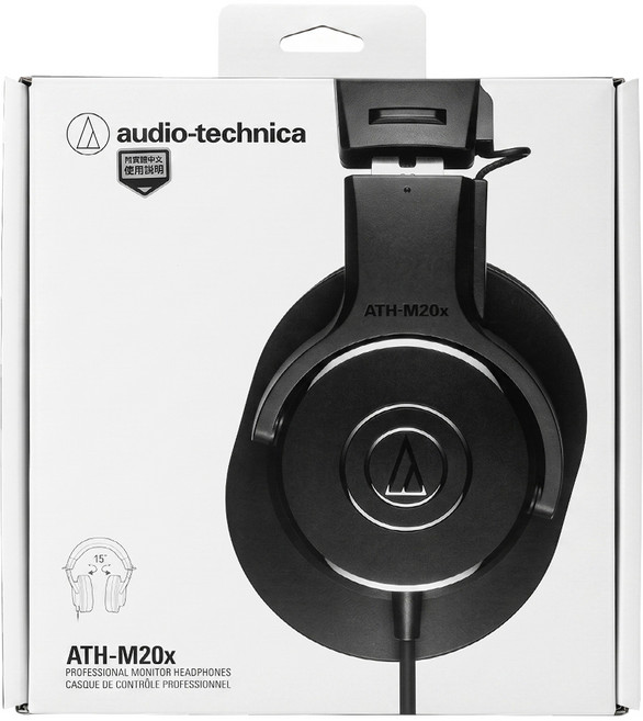 audio-technica 鐵三角 監聽耳機 原廠保固, 黑色, ATH-M20x