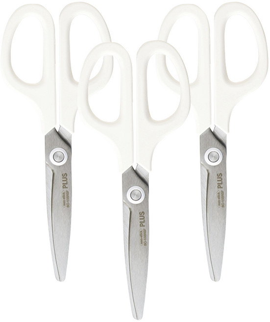 PLUS 普樂士 透明不沾膠弧線剪刀, 白色, 3支