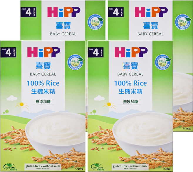 HiPP 喜寶 BABY CEREAL 100% Rice生機米精 無添加糖 4個月以上, 200g, 4盒