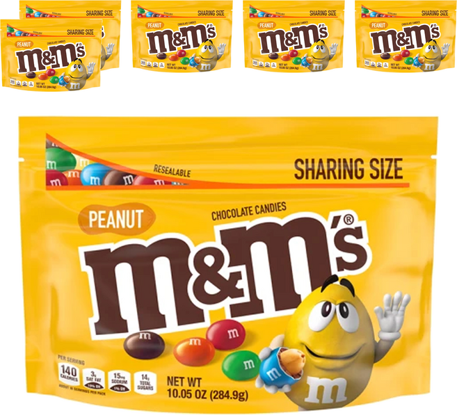 M&M's 經典花生糖衣巧克力分享包, 284.9g, 6包