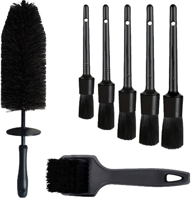 카로닉 차량용 타이어 디테일링 자동차 세차 청소 브러쉬 7종 세트, 블랙, 1세트