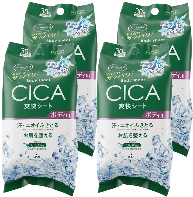 Life-do.Plus 超爽快身體用濕紙巾積雪草薄荷柑橘香 攜帶型 30張, 4包, 1入