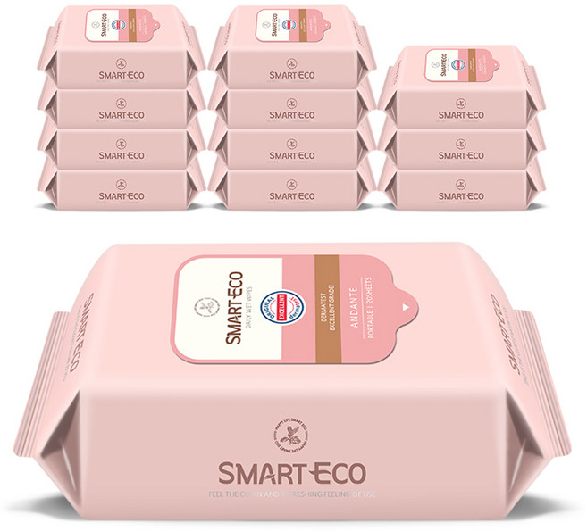 스마트에코 안단테 엠보 휴대용 리필형 아기물티슈, 62g, 20매, 12개