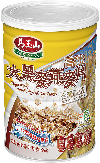 馬玉山 高纖大黑麥燕麥片, 800g, 1罐