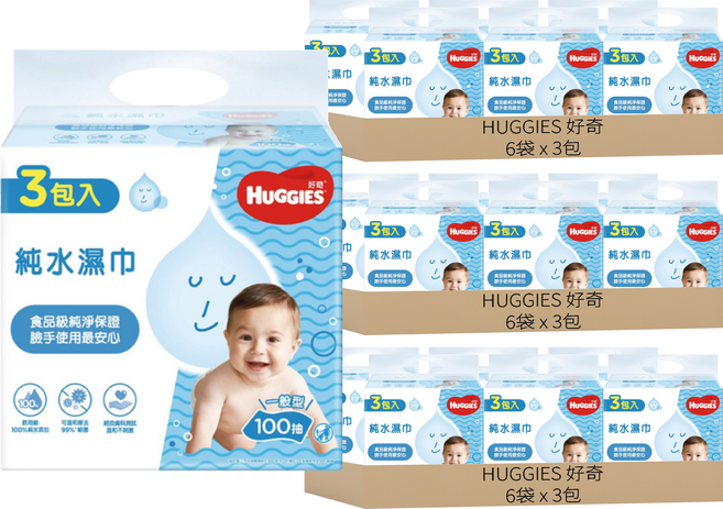 HUGGIES 好奇 一般型 純水嬰兒濕巾, 100張, 54包