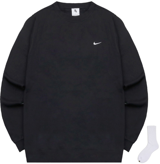 NIKE 耐吉 男款 Solo Swoosh 刷毛大學T DX1362-010 + Welldone 襪子