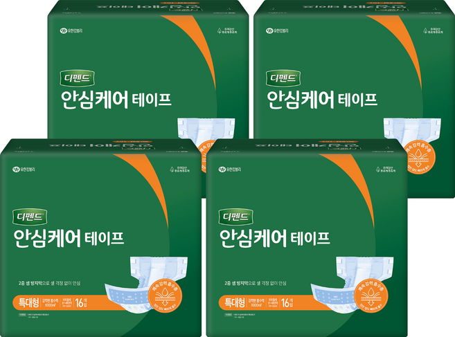 디펜드 남녀공용 안심케어 테이프 성인기저귀, 특대형, 16개입, 4개