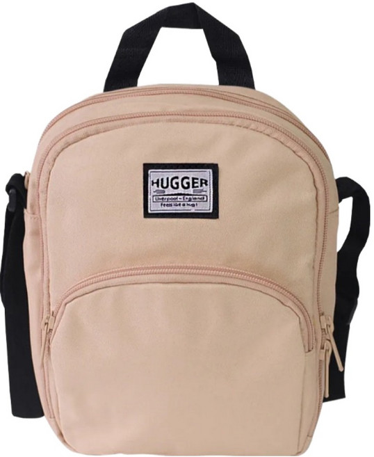 HUGGER 好飽包跨肩包 前口袋布料加厚 有隱藏空間, 奶茶