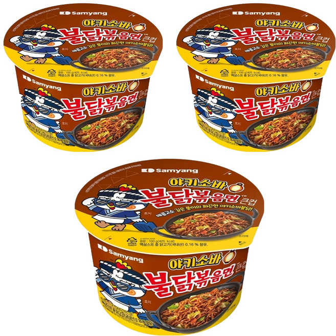 불닭볶음면 야키소바 큰컵라면 100g, 3개