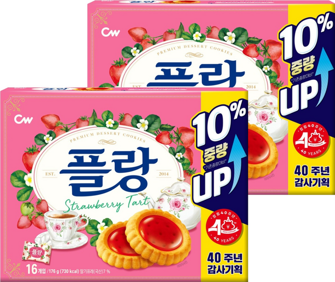 청우식품 플랑 딸기 타르트 쿠키, 176g, 2개