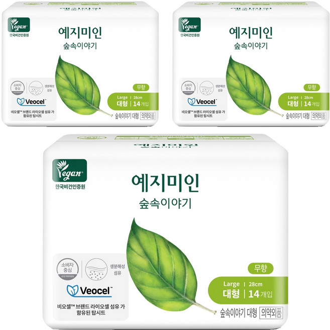 예지미인 숲속이야기 비오셀 생리대, 대형, 14개입, 3개