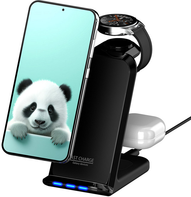 제이원 3in1 휴대폰 블루투스 이어폰 갤럭시워치 멀티 고속 무선 충전 스탠드 23W, 블랙, 1개
