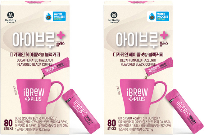 아이브루 플러스 디카페인 헤이즐넛향 블랙커피 원두커피믹스, 1g, 80개입, 2개