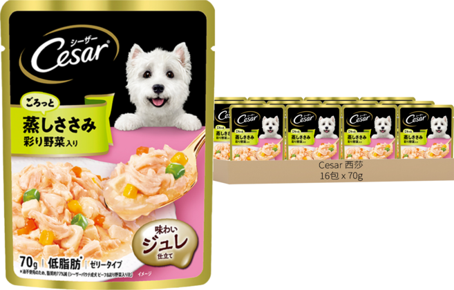 Cesar 西莎 成犬 蒸鮮包, 低脂雞肉 + 蔬菜, 70g, 16包