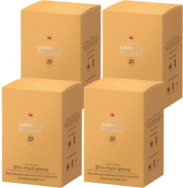 HOLLYS 香草風味即溶咖啡粉, 19.5g, 20條, 4盒