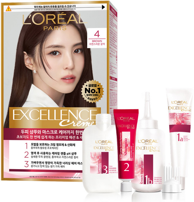 로레알파리 엑셀랑스 크림 염색제, 4호 자연스러운 갈색, 1개