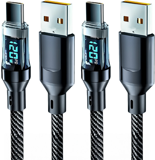 小麥購物 USB-TypeC數顯充電線 120W Y860, 黑色, 2條, 1m