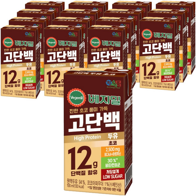 베지밀 고단백 두유 초코, 190ml, 16개