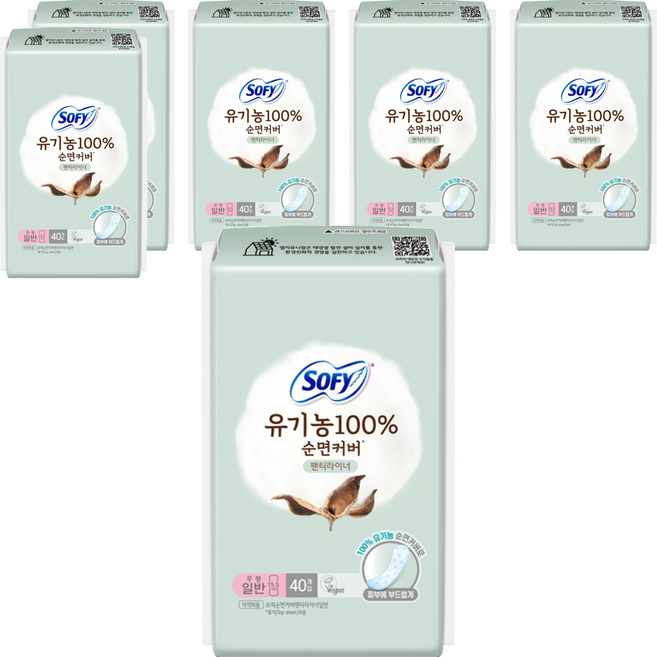 쏘피 100% 순면커버 팬티라이너, 일반, 40개입, 6개