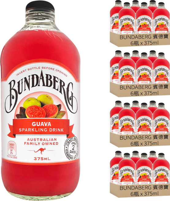 BUNDABERG 賓德寶 紅心芭樂風味氣泡飲, 375ml, 24瓶