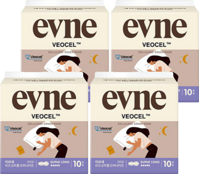 이브네 비오셀 슈퍼 롱 생리대 날개형, 오버나이트, 10개입, 4개