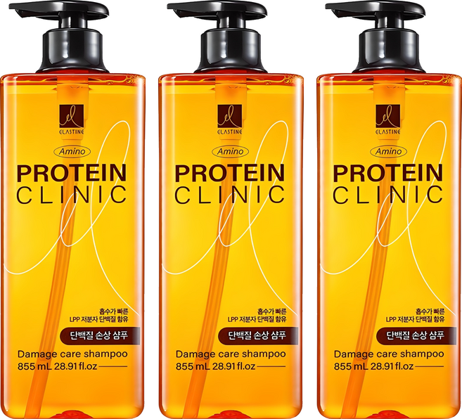 엘라스틴 아미노 프로틴 클리닉 단백질 손상 케어 샴푸, 855ml, 3개
