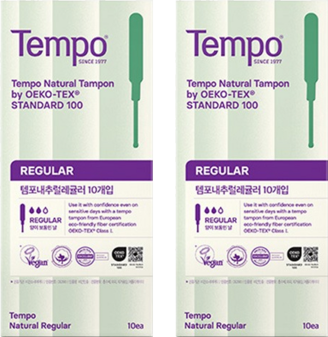 템포 내추럴 탐폰, 레귤러, 10개입, 2개