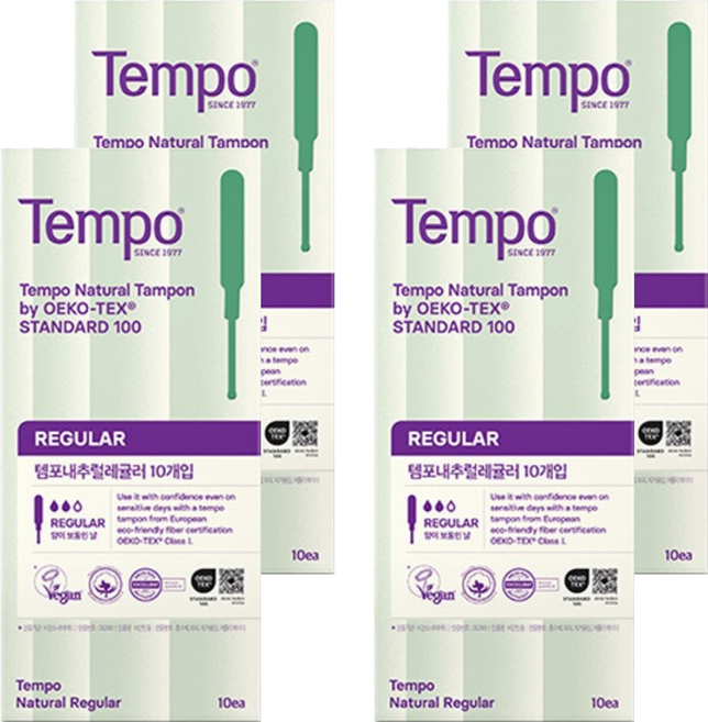 템포 내추럴 탐폰, 레귤러, 10개입, 4개