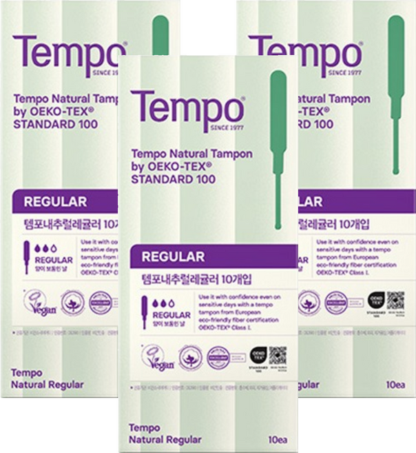 템포 내추럴 탐폰, 레귤러, 10개입, 3개