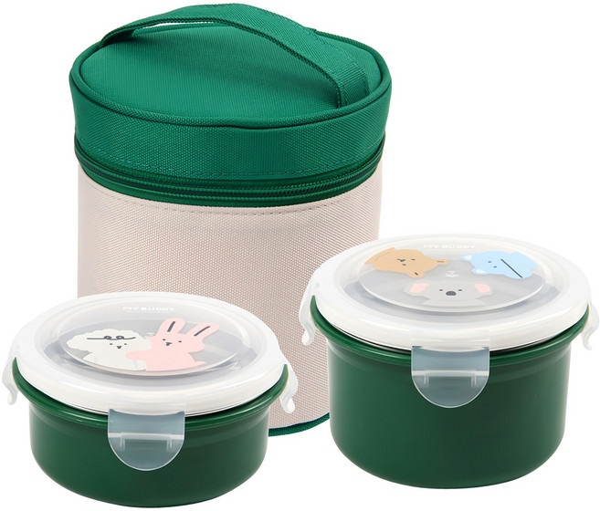 데일리라이크 마이 버디 스텐 2단 도시락 세트, 그린, 1개