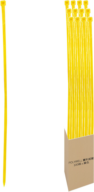 POLYWELL 寶利威爾 自瑣式束線帶 PW15-T65-0073, 黃色, 100條