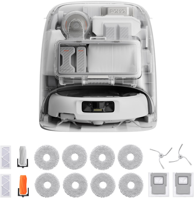 DJI ROMO P 로봇청소기 + 액세서리 키트 세트, 투명 + 화이트(청소기), 단일색상(키트), CR8E