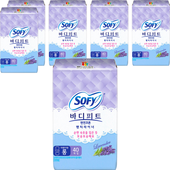 바디피트 코튼 팬티라이너 라벤더향, 롱, 40개입, 6개