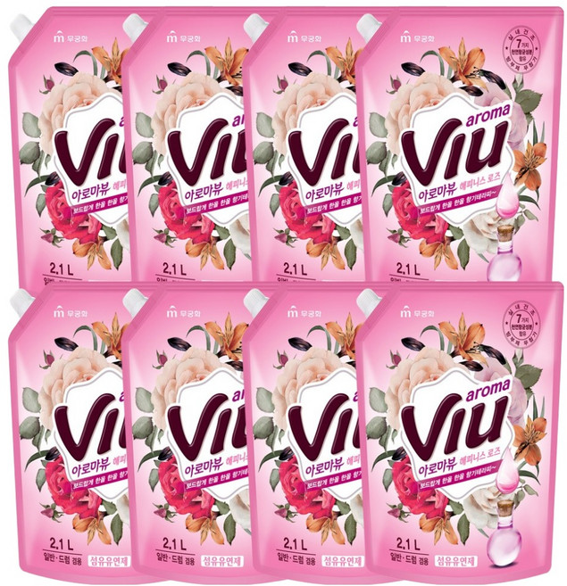 아로마뷰 섬유유연제 해피니스 로즈 리필, 2.1L, 8개