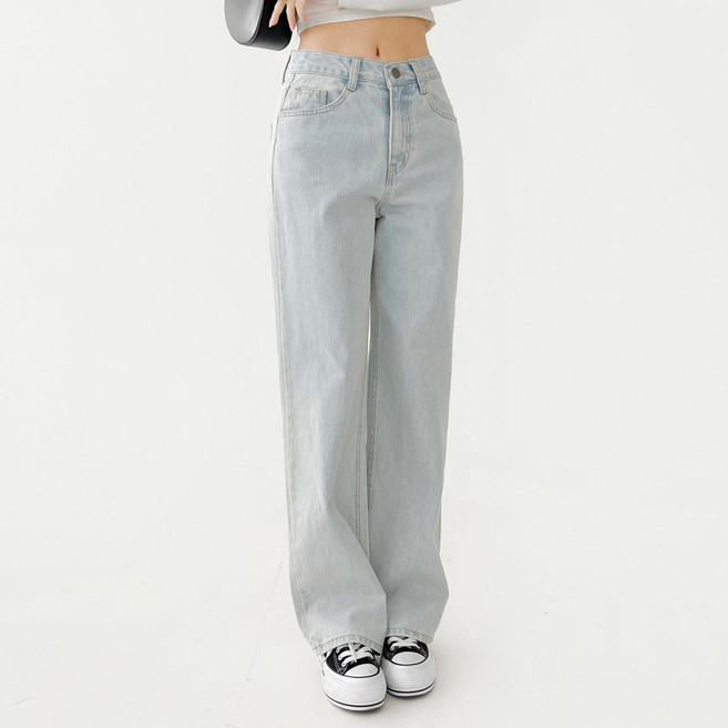 플랜데이 여성용 트렌드 하이웨스트 와이드 롱 데님 팬츠