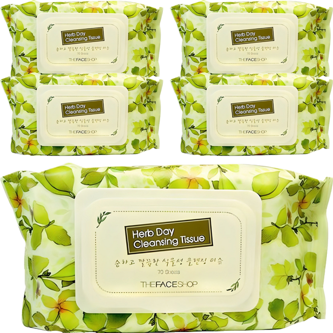 더페이스샵 허브데이 클렌징 티슈, 70매입, 5개